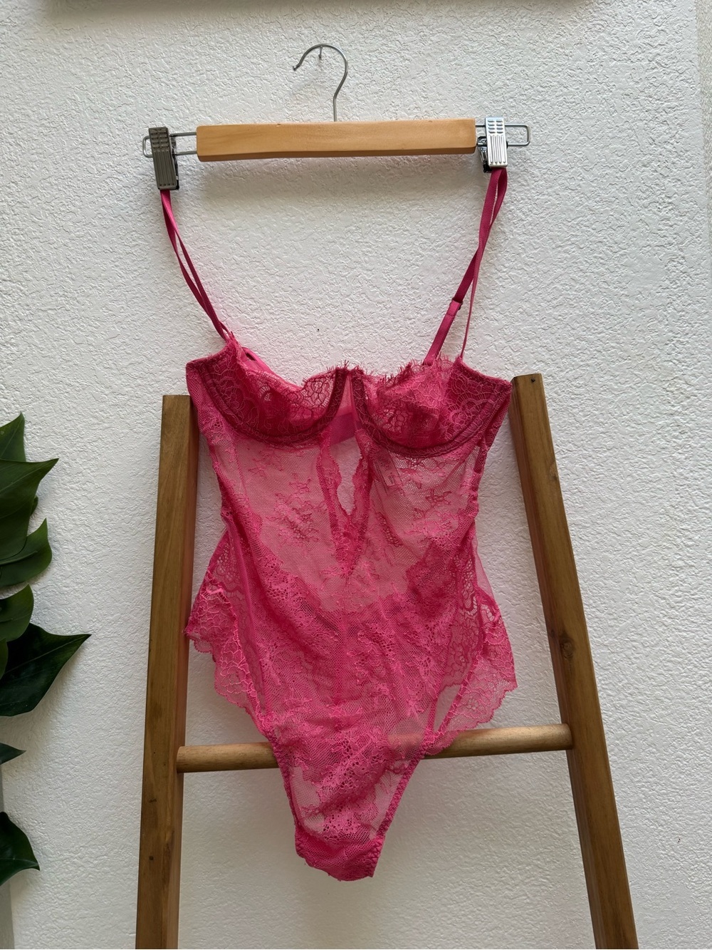 New With Tags Victoria's Secret Hot Pink Lace Bodysuit